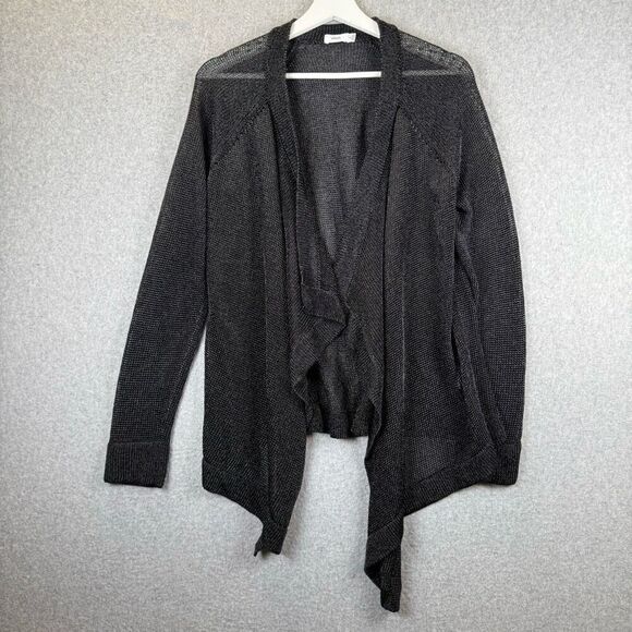 Vince Womens Medium Open Front Cardigan Sweater Black Metallic Waterfall Design - Picture 1 of 8